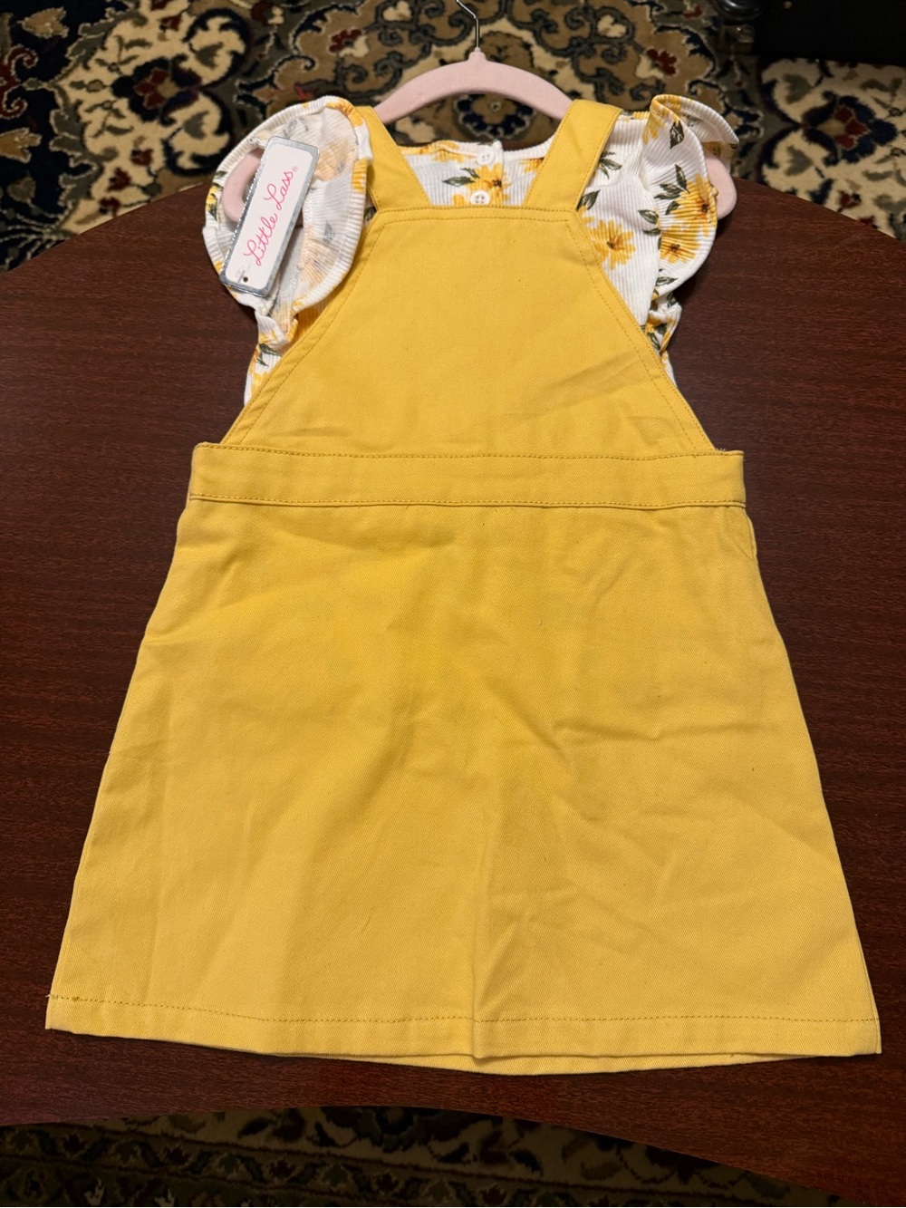 Little Lass Yellow Daisy Overall Dress with Woven Belt - Picture 2 of 2
